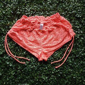 No Boundaries Crochet Lined Shorts Cotton Orange Floral Lace Medium